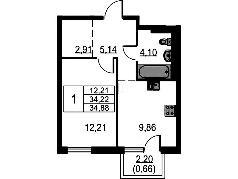 1-комнатная квартира 34.88 м², 2/18 эт., ЖК «Невская Долина»